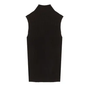 Sunspel Womens Mulberry Silk Rib Vest Jumper Black