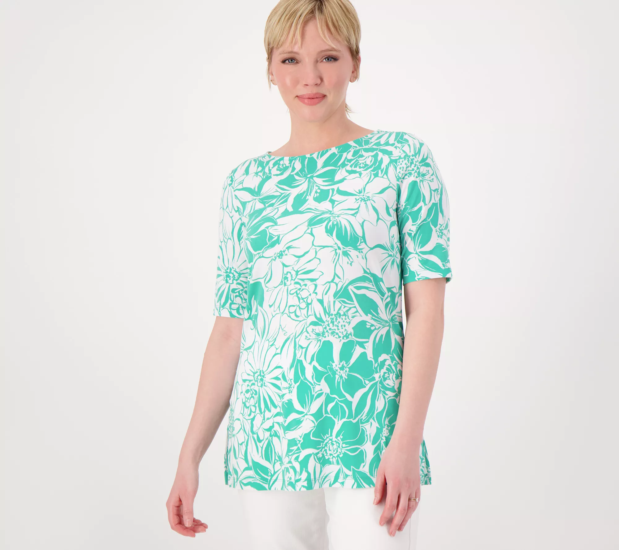 Susan Graver Printed Regular Liquid Knit Bateau Neck Tunic