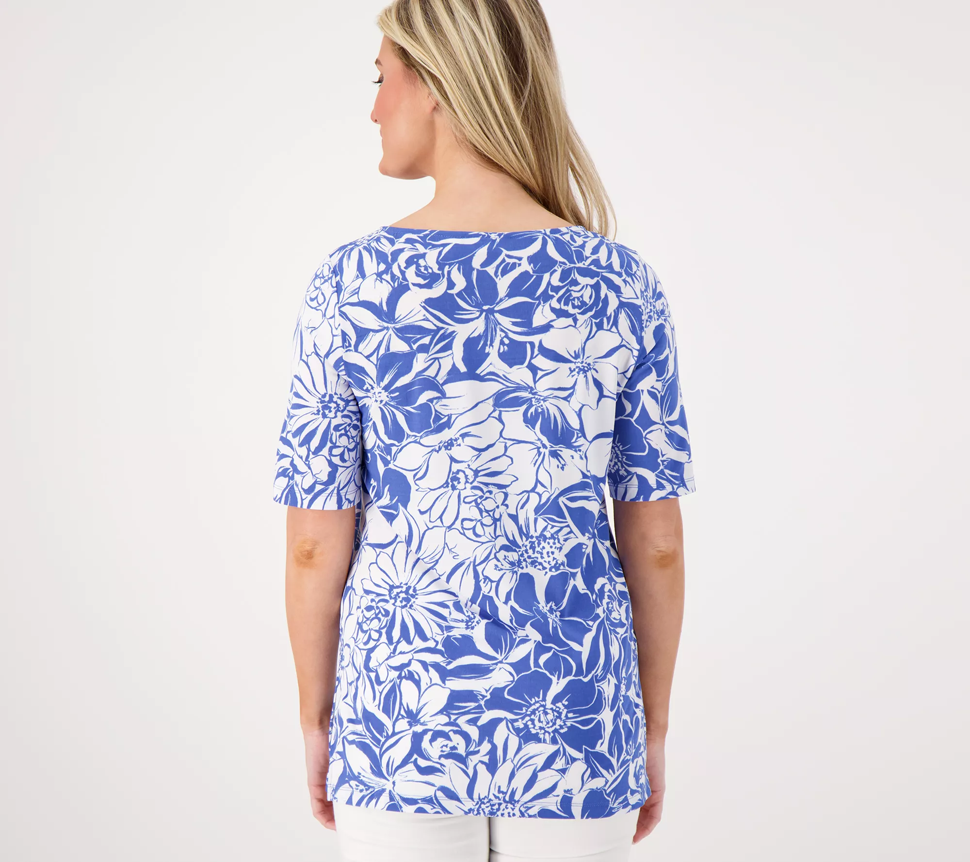 Susan Graver Printed Regular Liquid Knit Bateau Neck Tunic