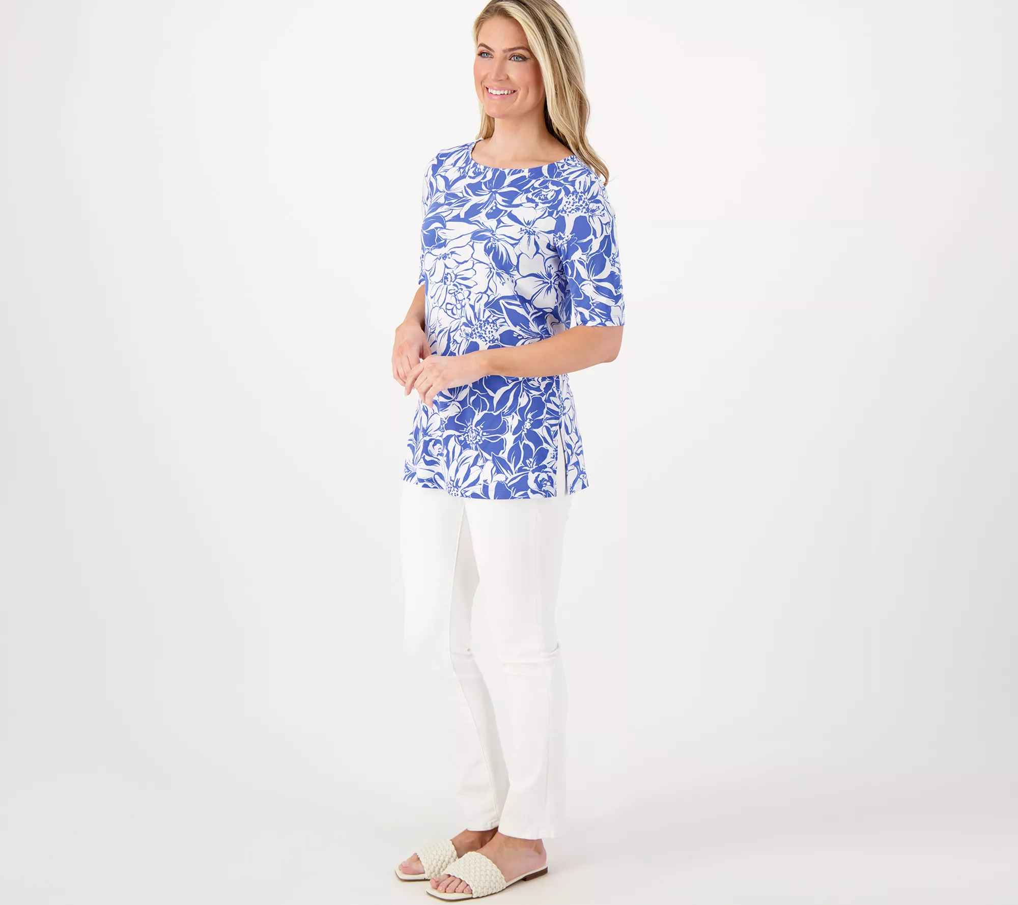 Susan Graver Printed Regular Liquid Knit Bateau Neck Tunic