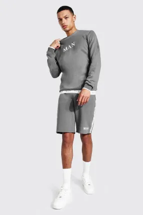 Tall Man Roman Short Tracksuit With Tape | boohooMAN UK