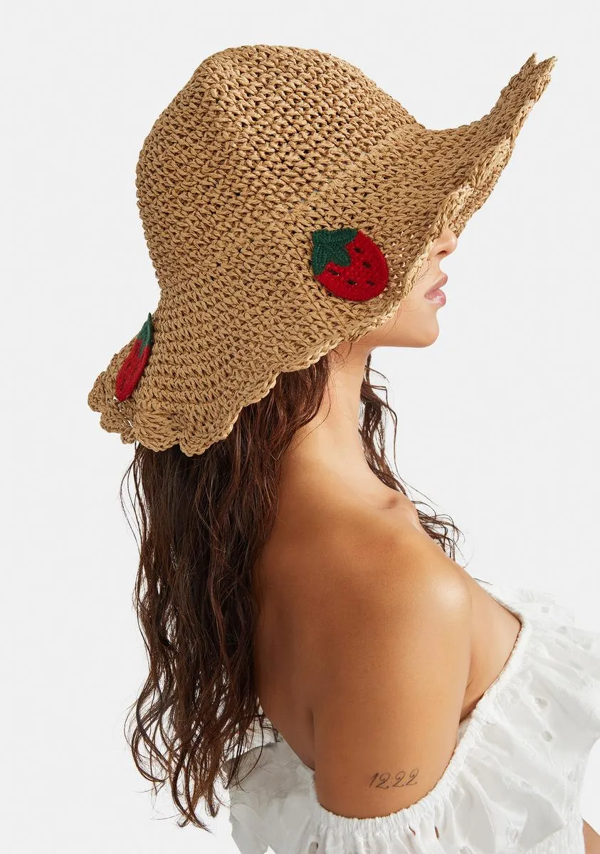 Tan Strawberry Thoughts Sun Hat-