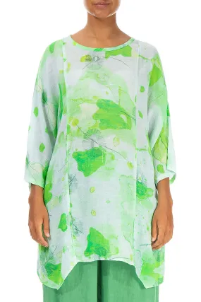 Tie Up Back Greenery Gauze Linen Tunic