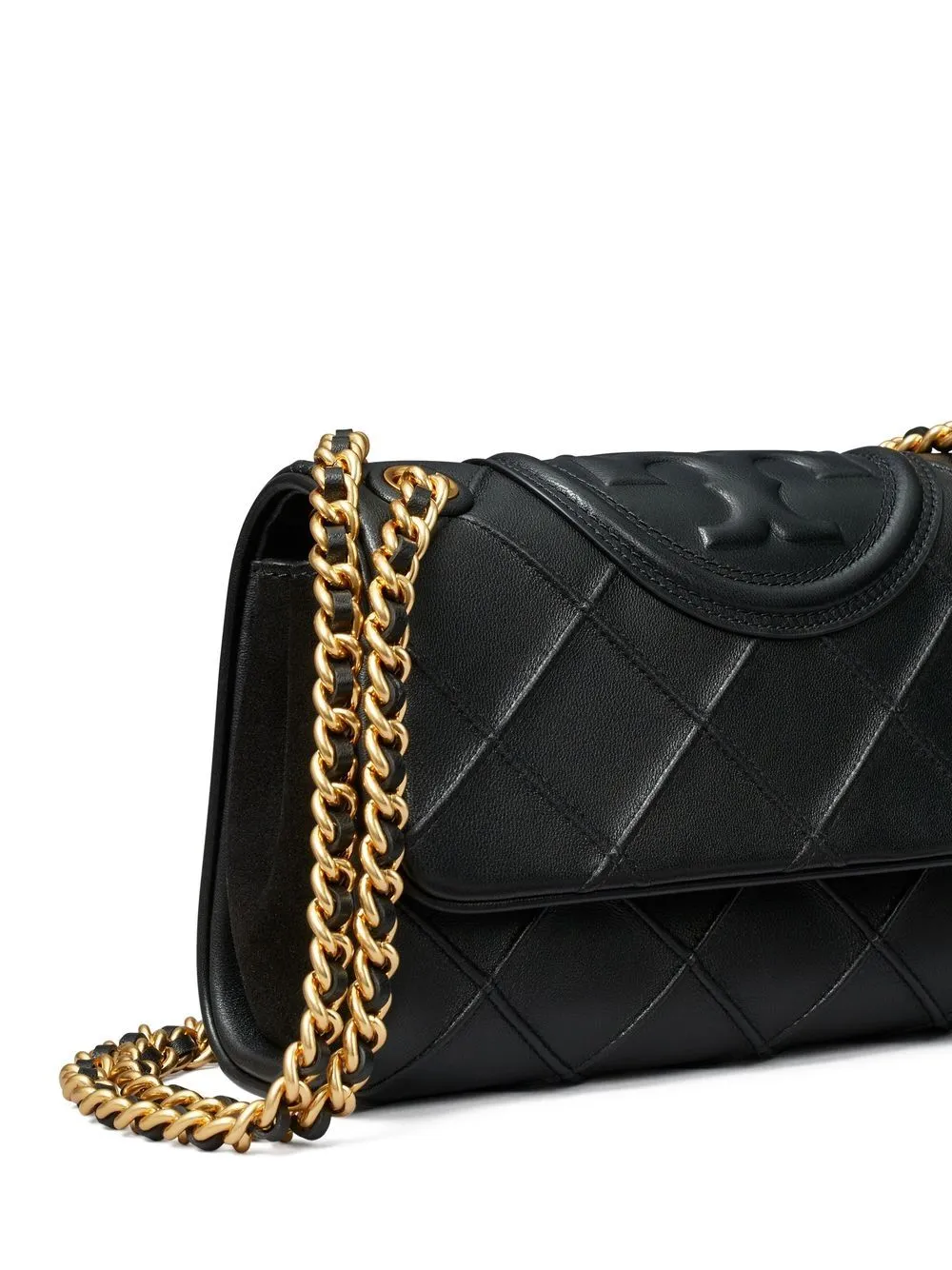 TORY BURCH Quilted Nappa Leather Convertible Mini Shoulder Bag in Black with Gold-Tone Accents