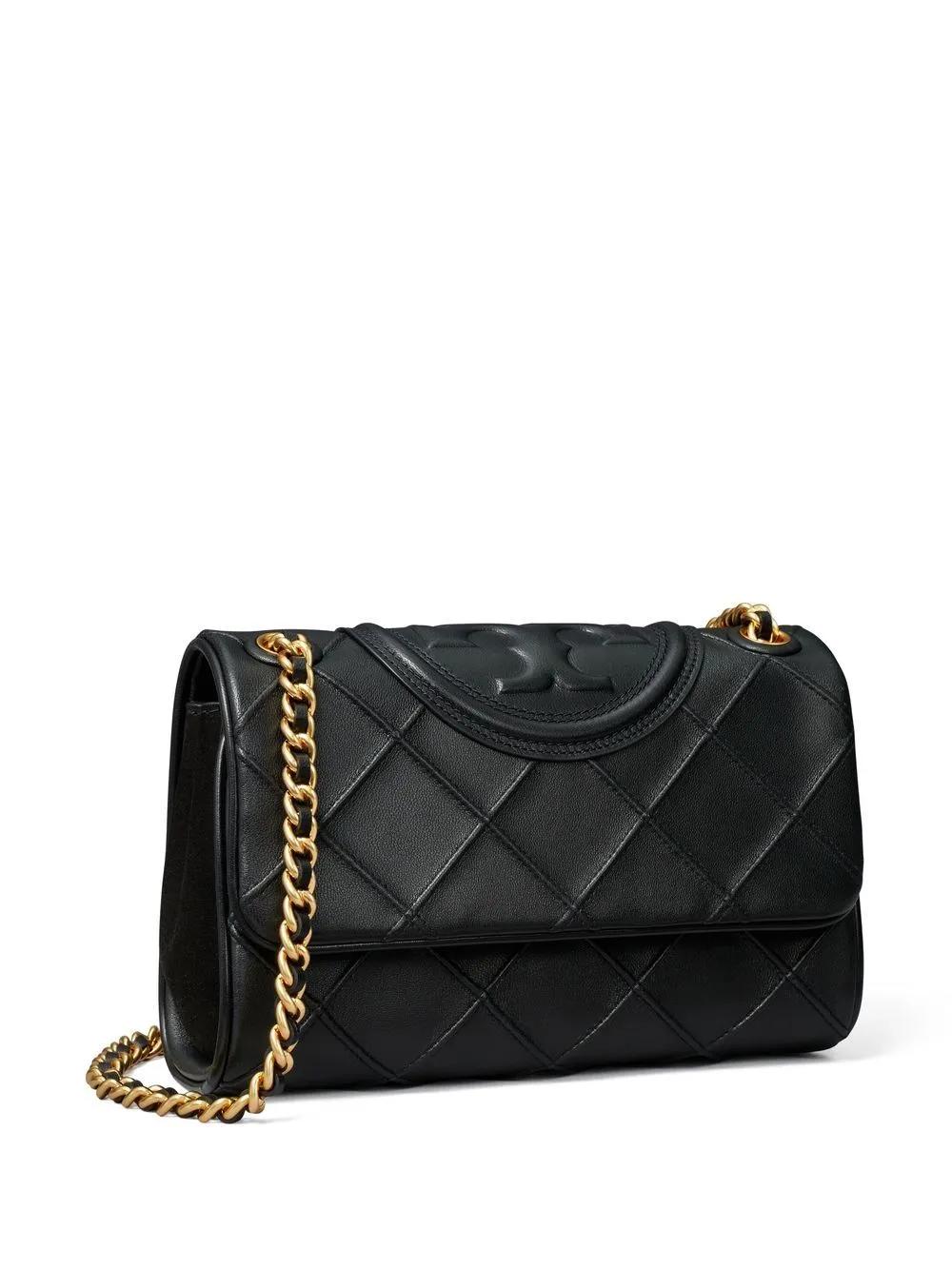 TORY BURCH Quilted Nappa Leather Convertible Mini Shoulder Bag in Black with Gold-Tone Accents