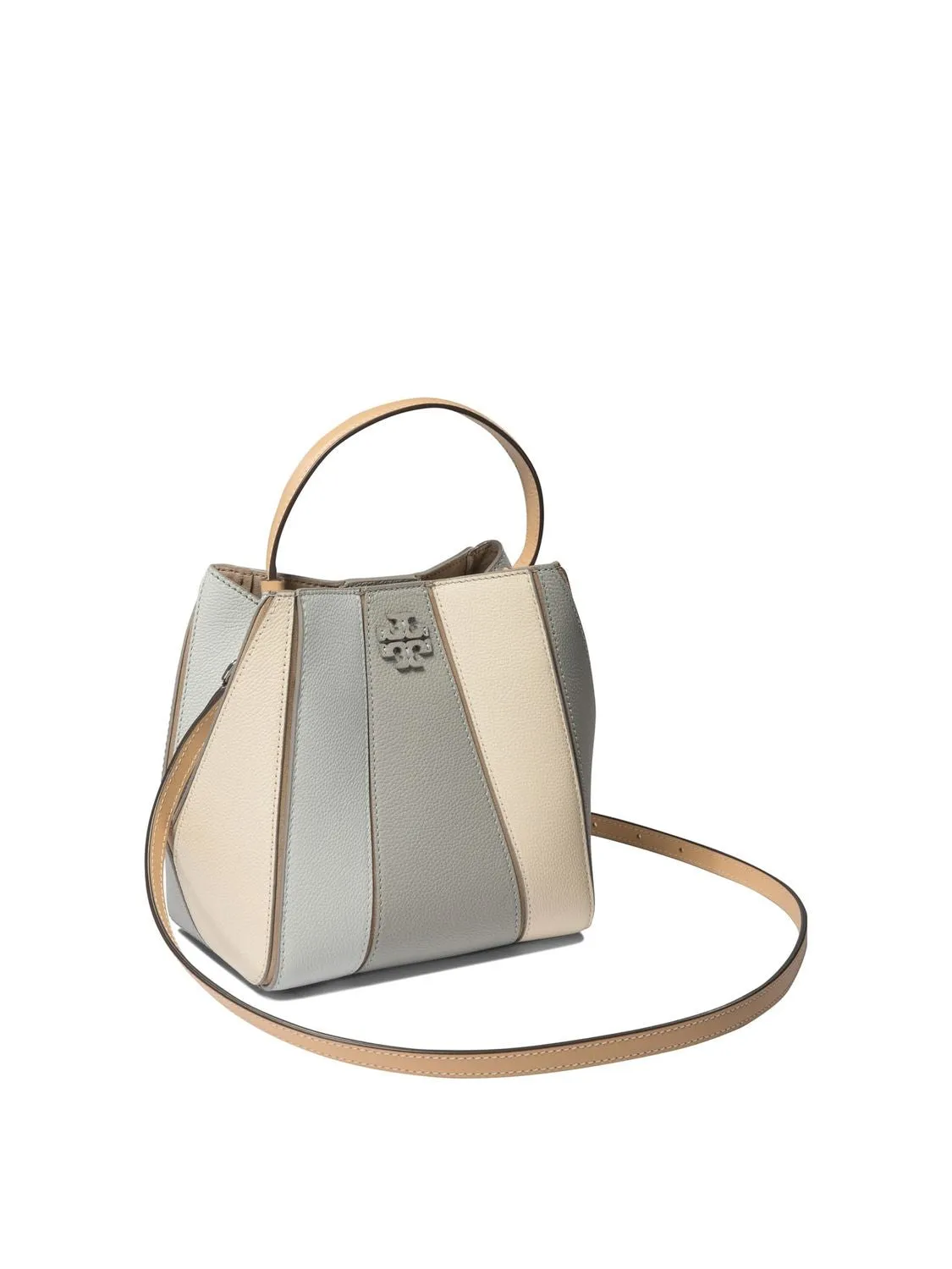 TORY BURCH Small McGraw Leather Bucket Bag in Grey