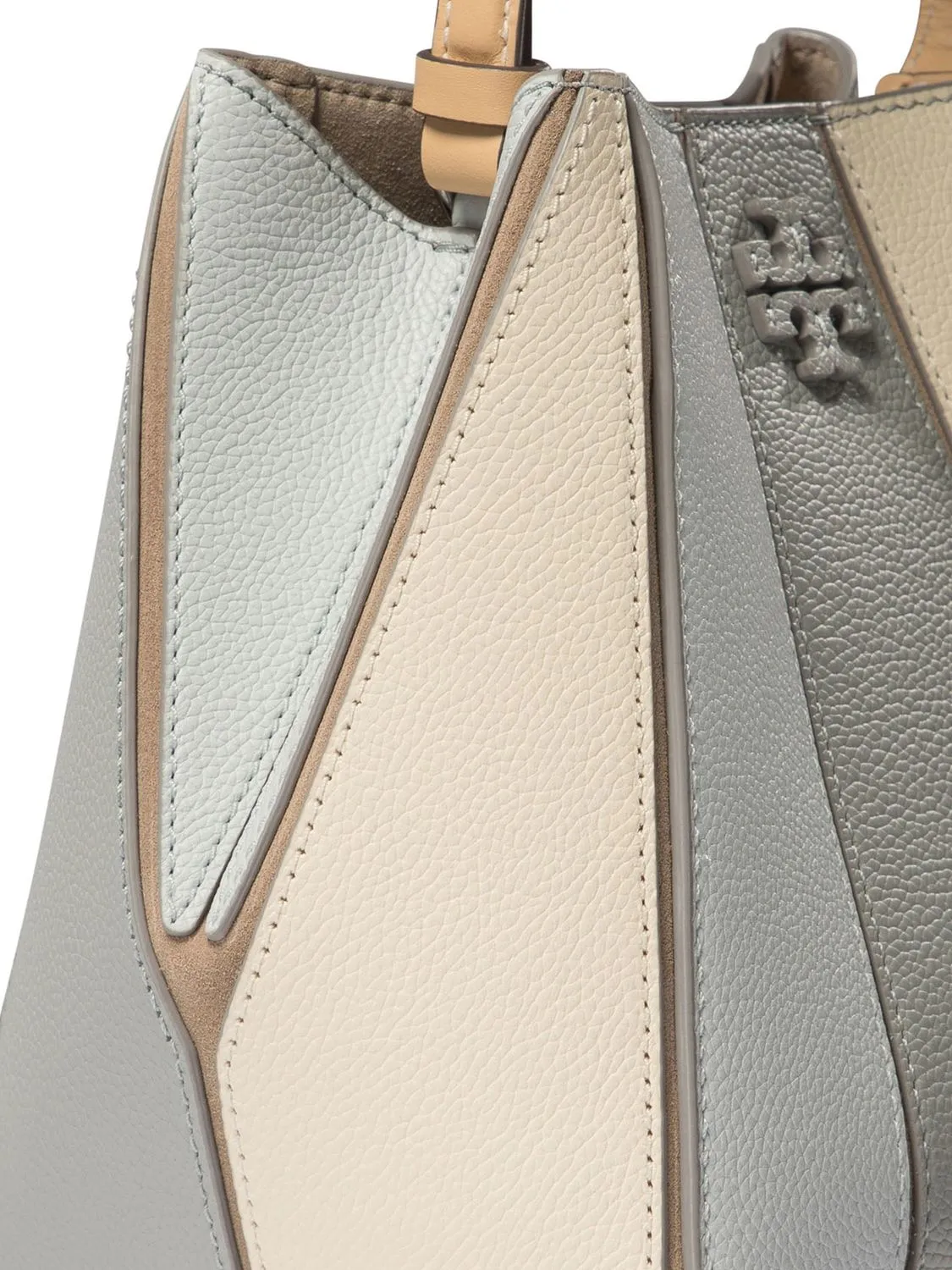 TORY BURCH Small McGraw Leather Bucket Bag in Grey