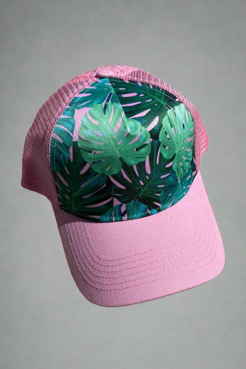 Trucker Hat - Pink Monstera