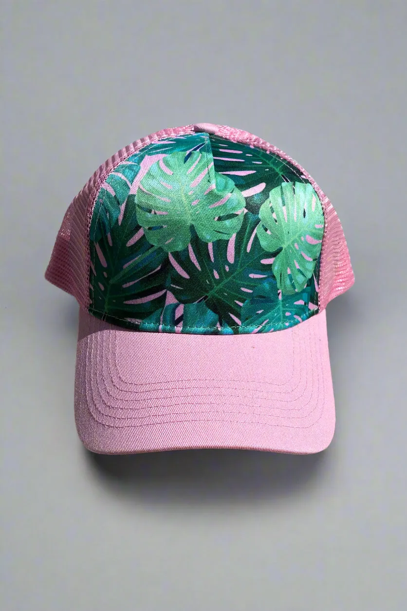 Trucker Hat - Pink Monstera