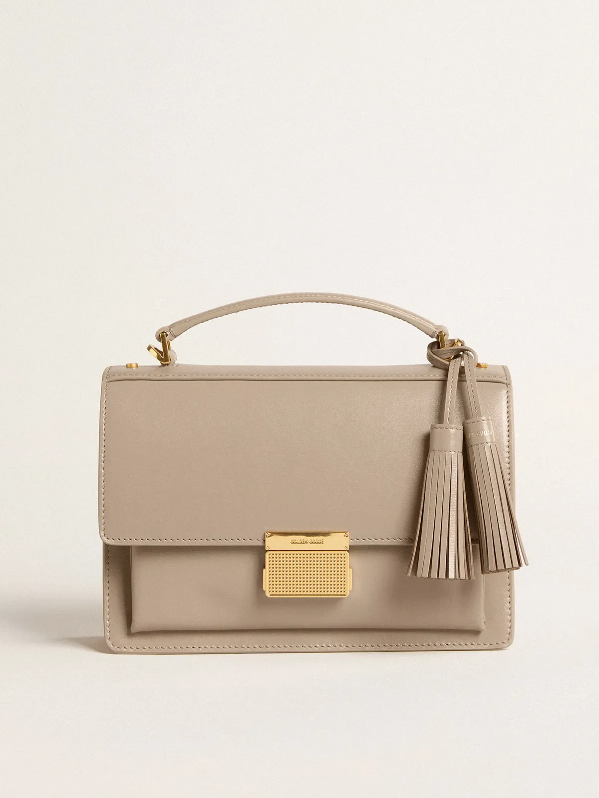 Venezia Bag in beige boarded leather with gold details