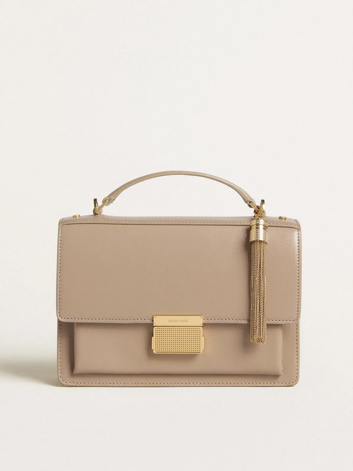 Venezia Bag in beige boarded leather with gold details