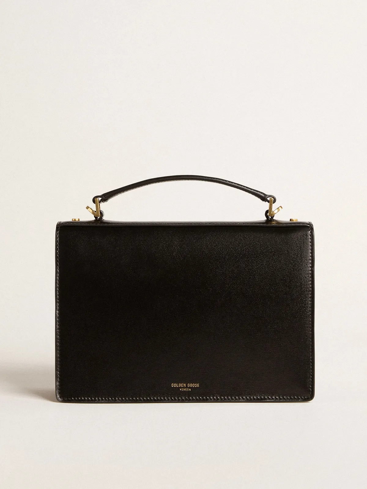 Venezia Bag in black boarded leather with gold details