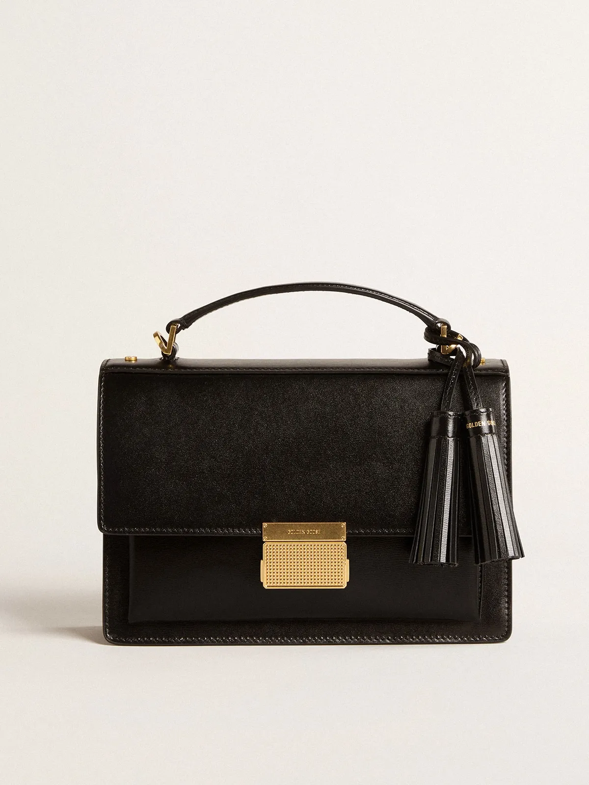 Venezia Bag in black boarded leather with gold details