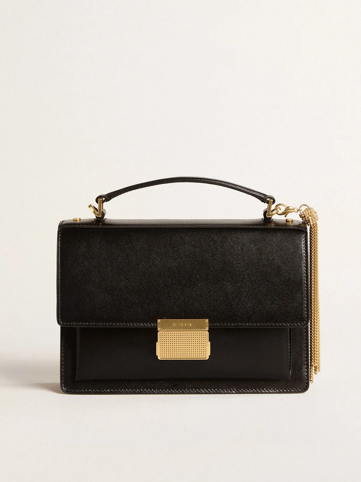 Venezia Bag in black boarded leather with gold details