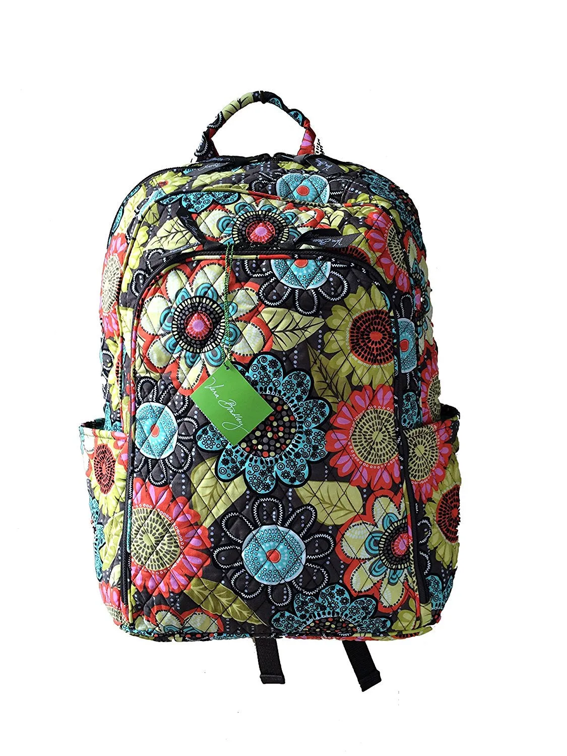 Vera Bradley Laptop Backpack (Updated Version) with Solid Color Interiors (Flower Shower with Green Interiors)