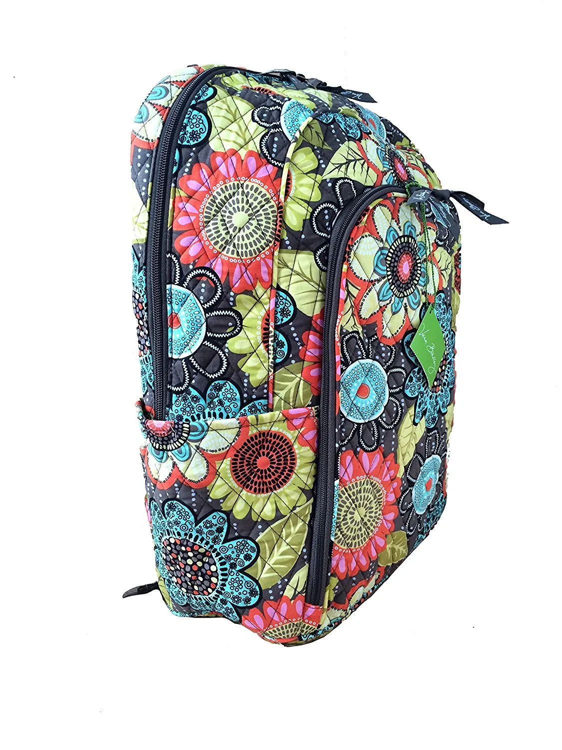 Vera Bradley Laptop Backpack (Updated Version) with Solid Color Interiors (Flower Shower with Green Interiors)