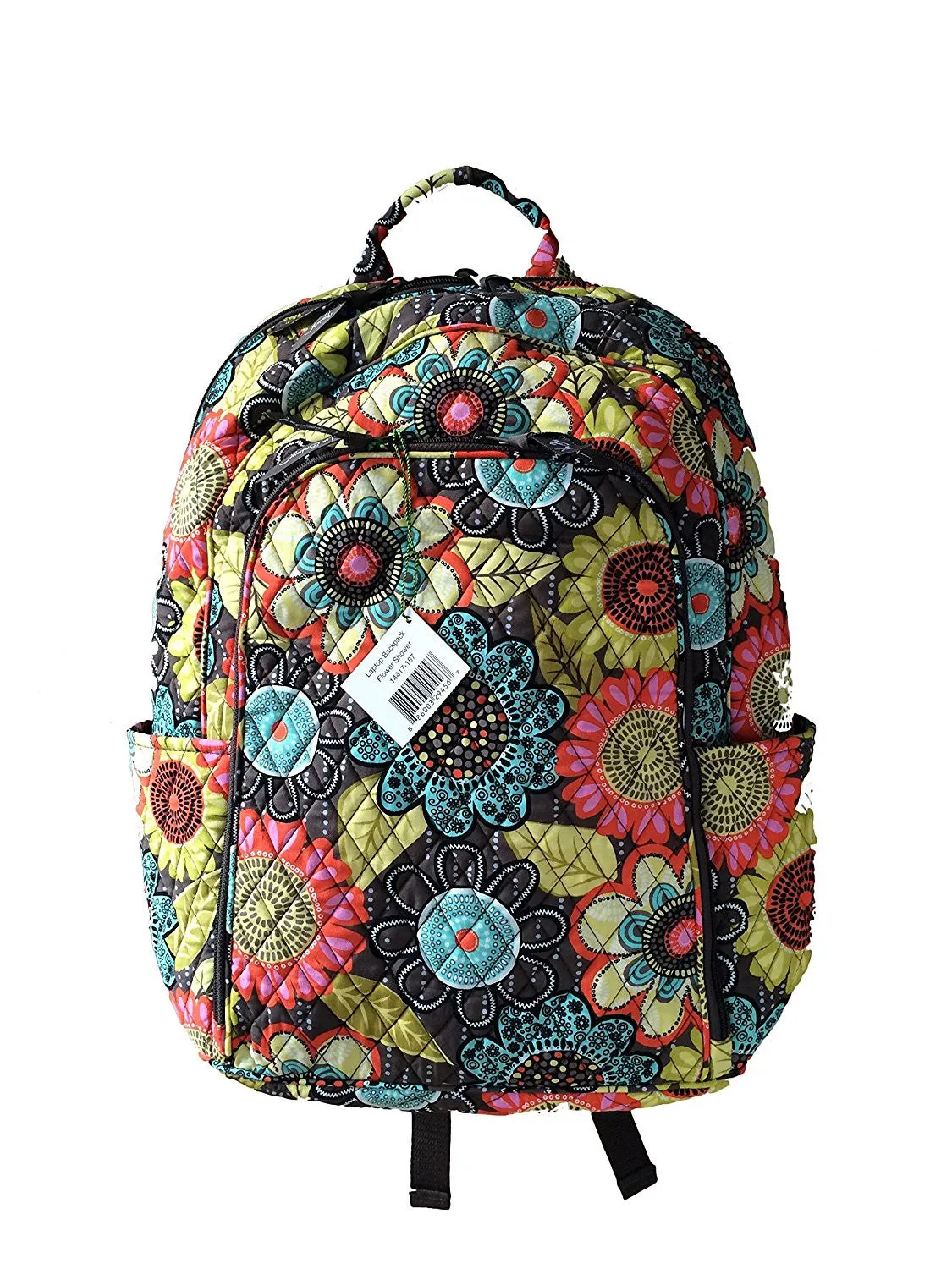 Vera Bradley Laptop Backpack (Updated Version) with Solid Color Interiors (Flower Shower with Green Interiors)