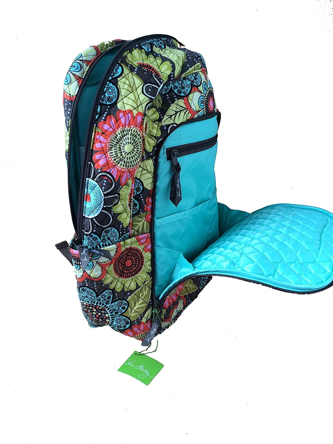 Vera Bradley Laptop Backpack (Updated Version) with Solid Color Interiors (Flower Shower with Green Interiors)