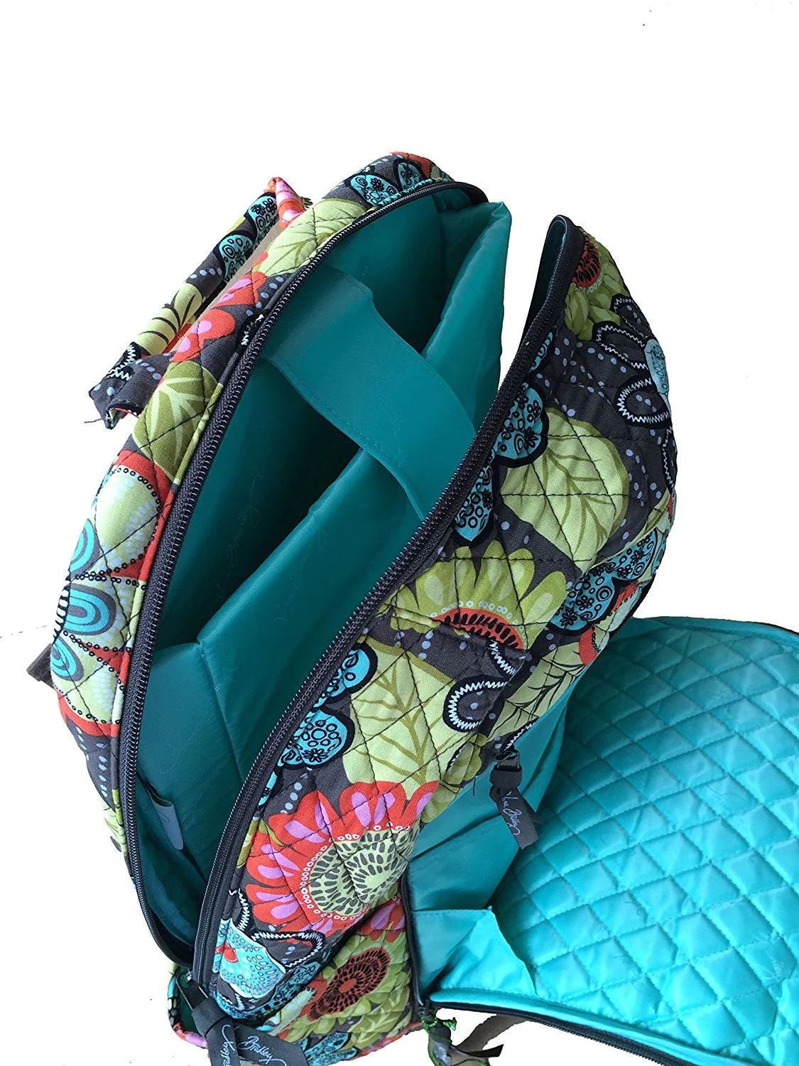 Vera Bradley Laptop Backpack (Updated Version) with Solid Color Interiors (Flower Shower with Green Interiors)