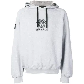 VERSACE Medusa Embroidered Hoodie, Light Grey/ Black