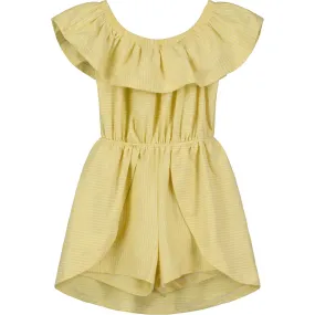 Vignette Dolly Striped Ruffle Neck Romper, yellow