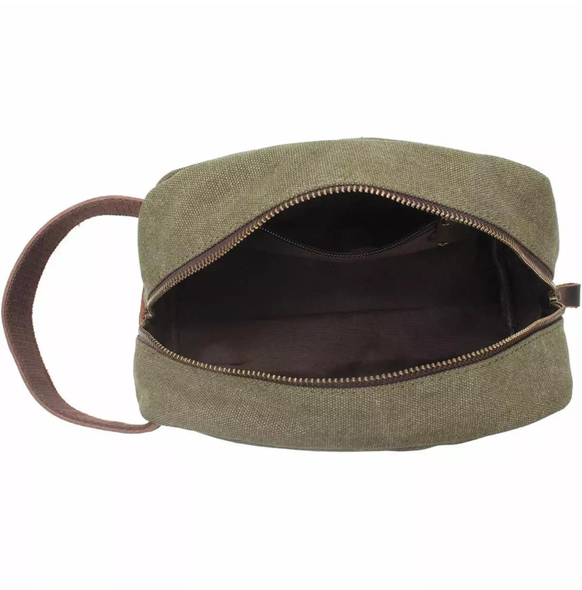 Vintage Canvas Zipper Dopp Kit With Leather Accents Bag