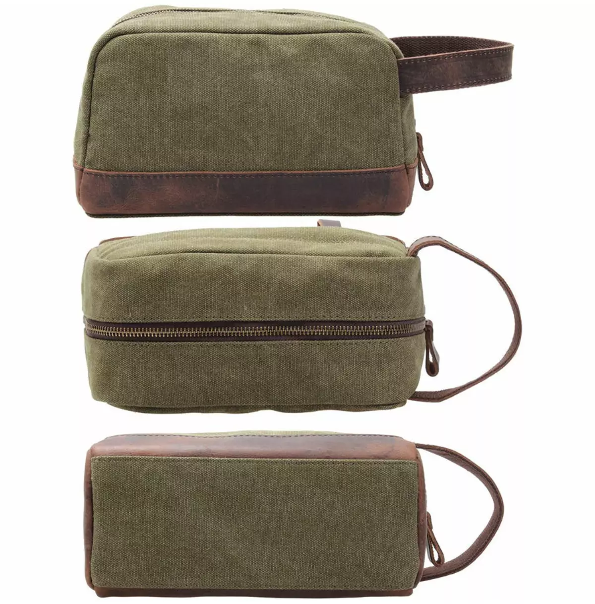 Vintage Canvas Zipper Dopp Kit With Leather Accents Bag