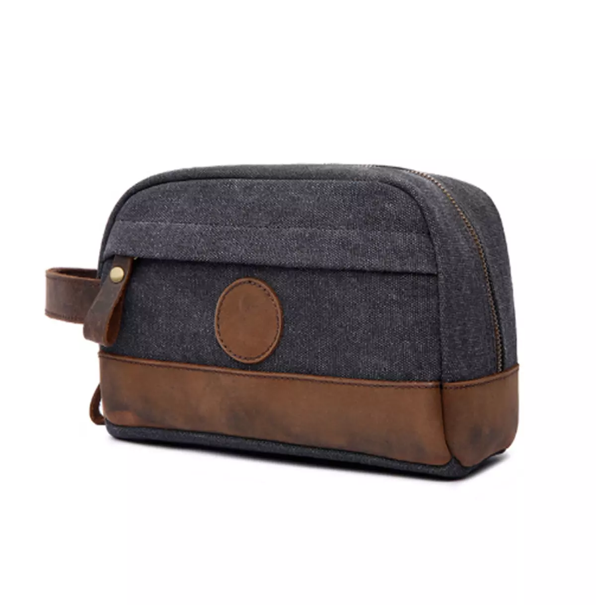 Vintage Canvas Zipper Dopp Kit With Leather Accents Bag