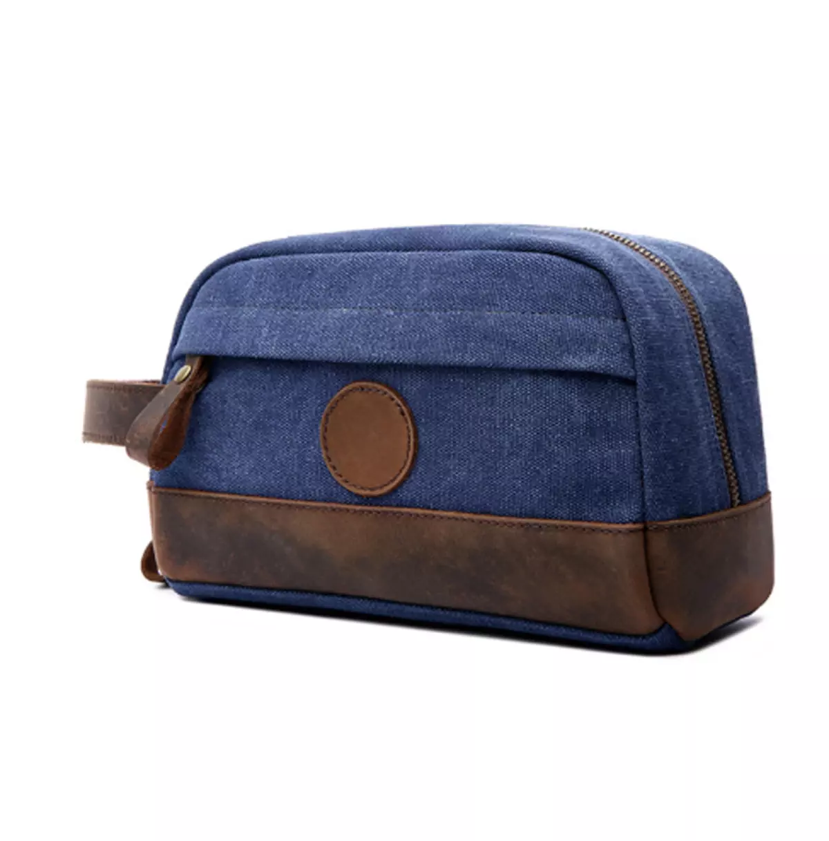 Vintage Canvas Zipper Dopp Kit With Leather Accents Bag