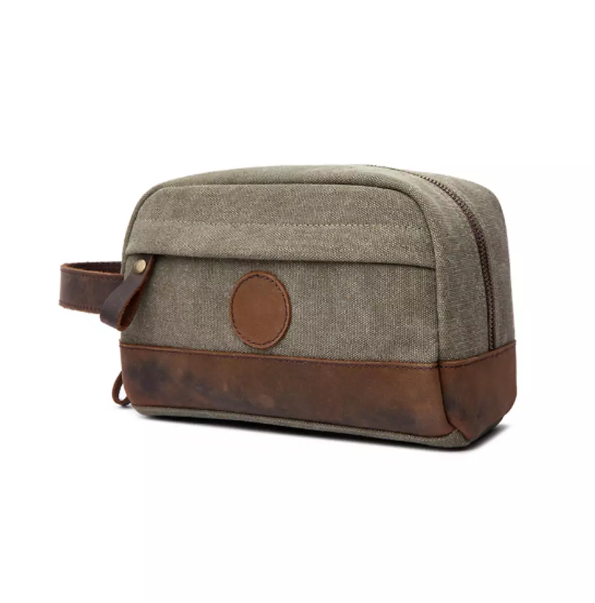 Vintage Canvas Zipper Dopp Kit With Leather Accents Bag