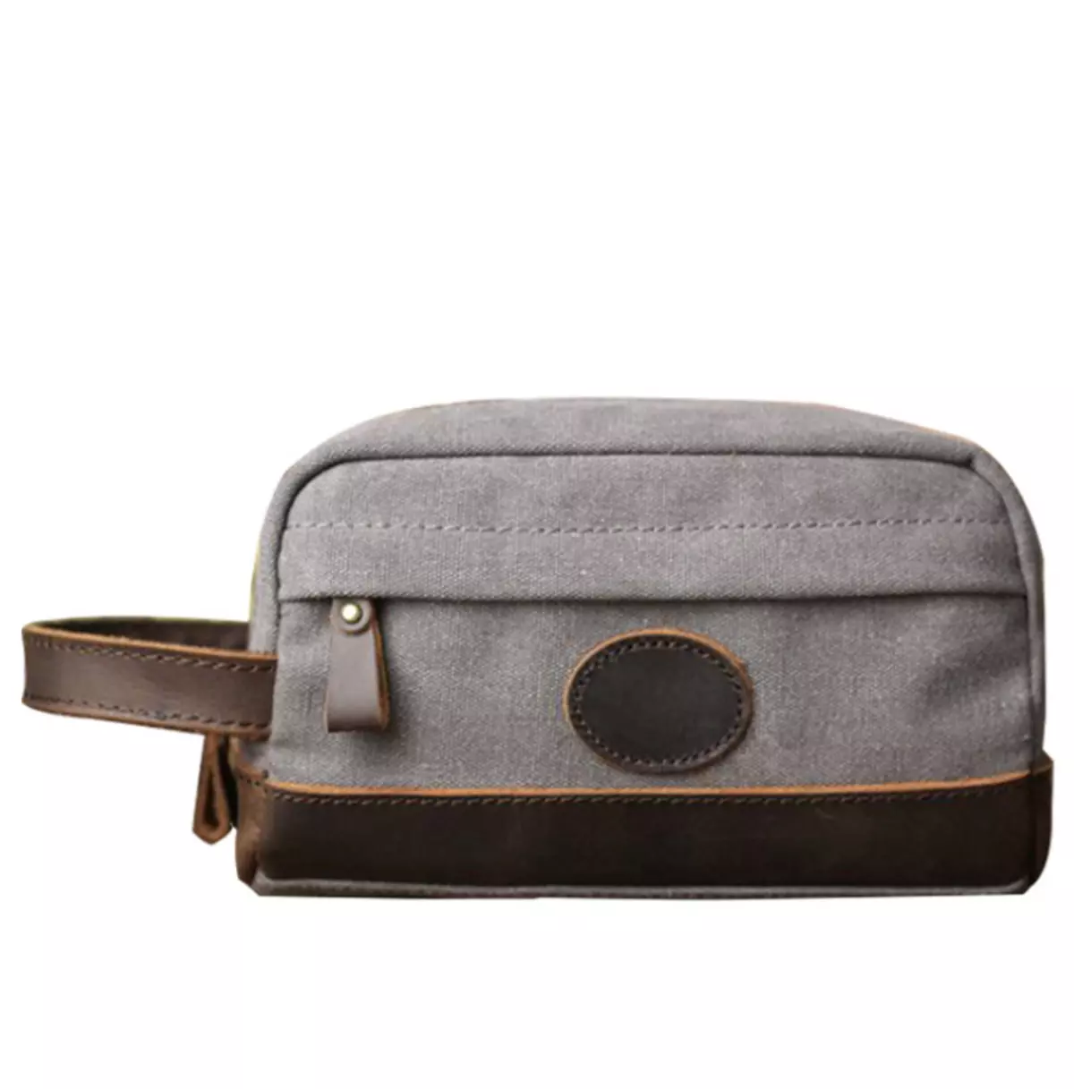 Vintage Canvas Zipper Dopp Kit With Leather Accents Bag