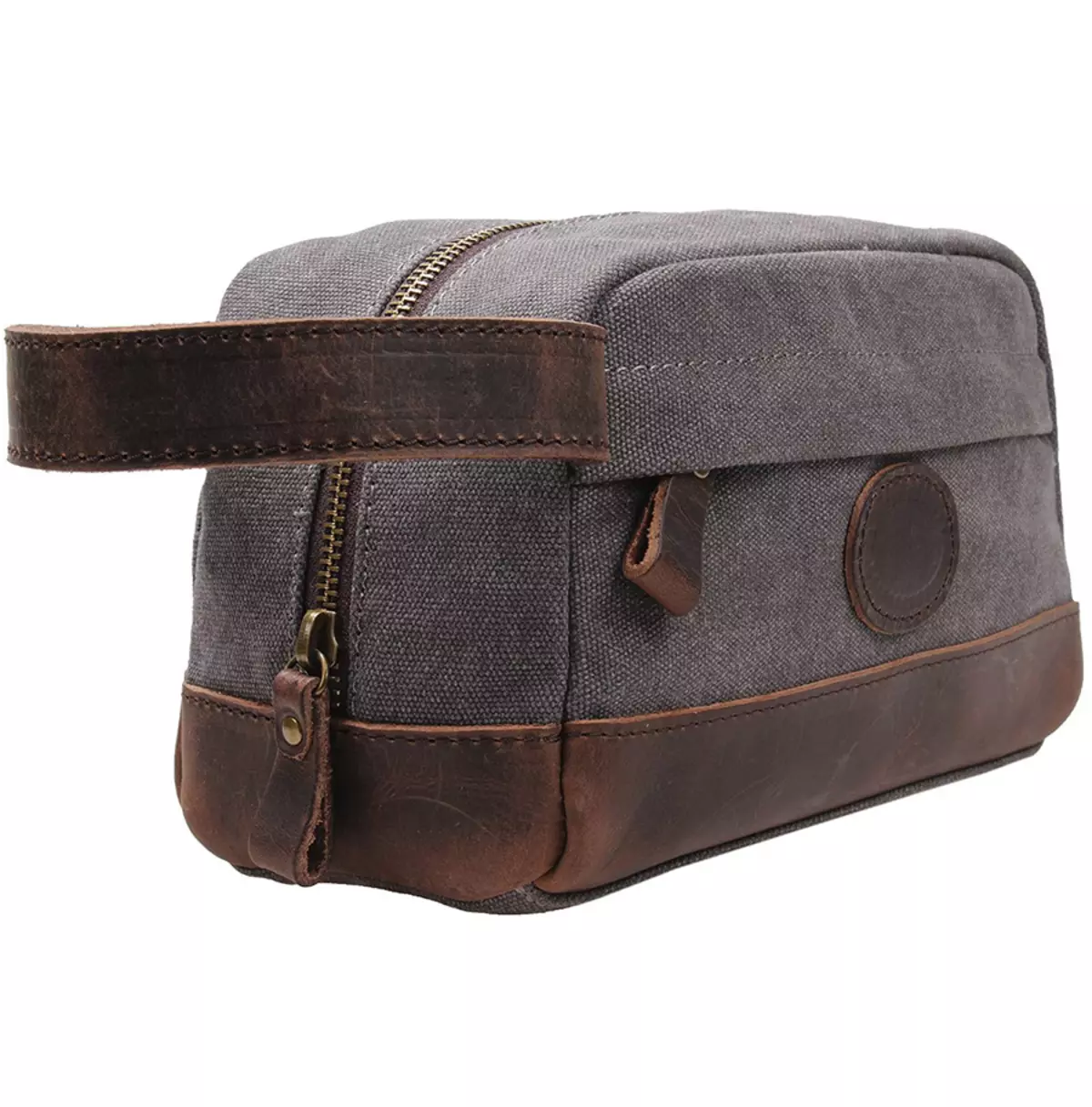 Vintage Canvas Zipper Dopp Kit With Leather Accents Bag