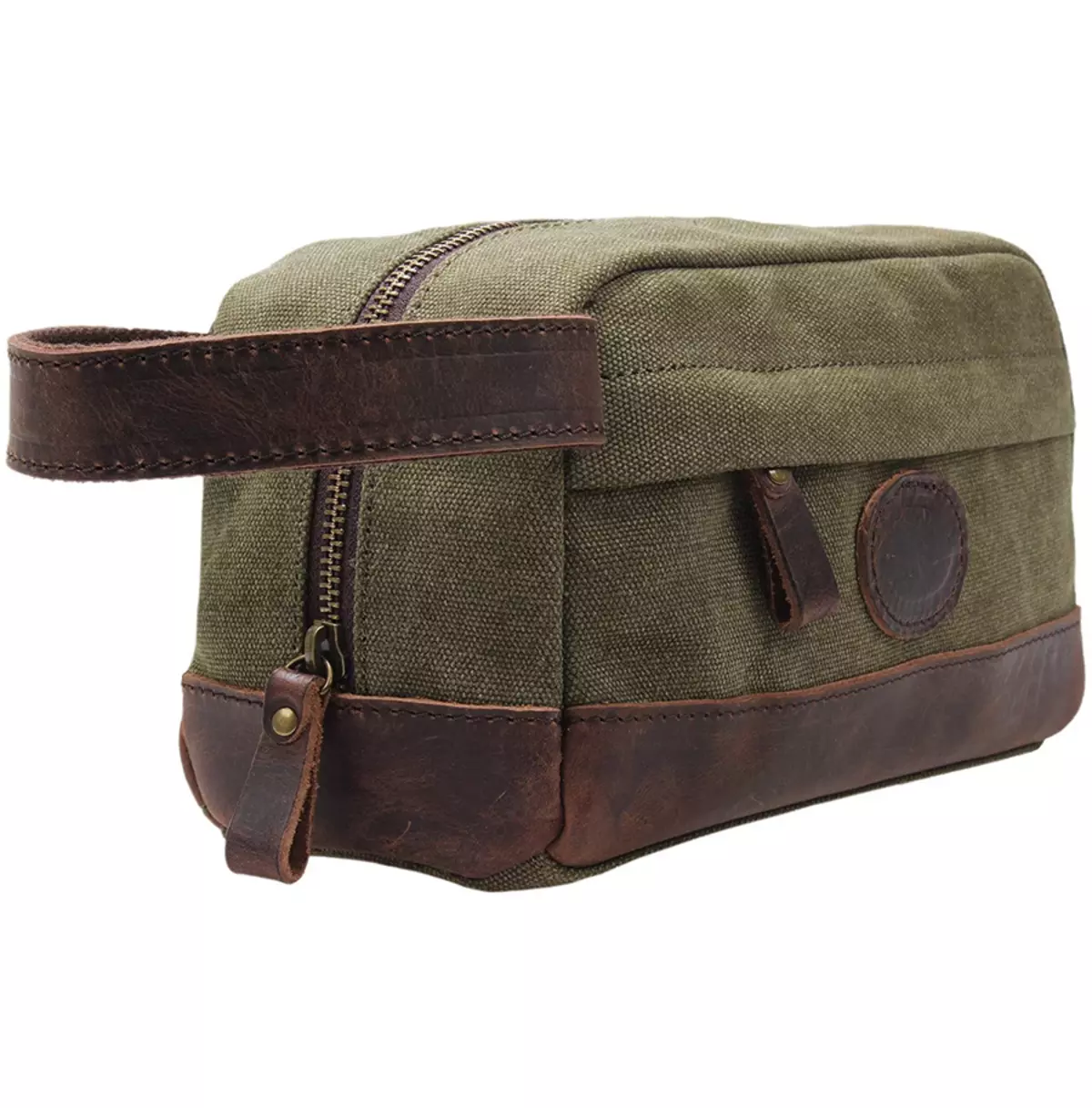 Vintage Canvas Zipper Dopp Kit With Leather Accents Bag