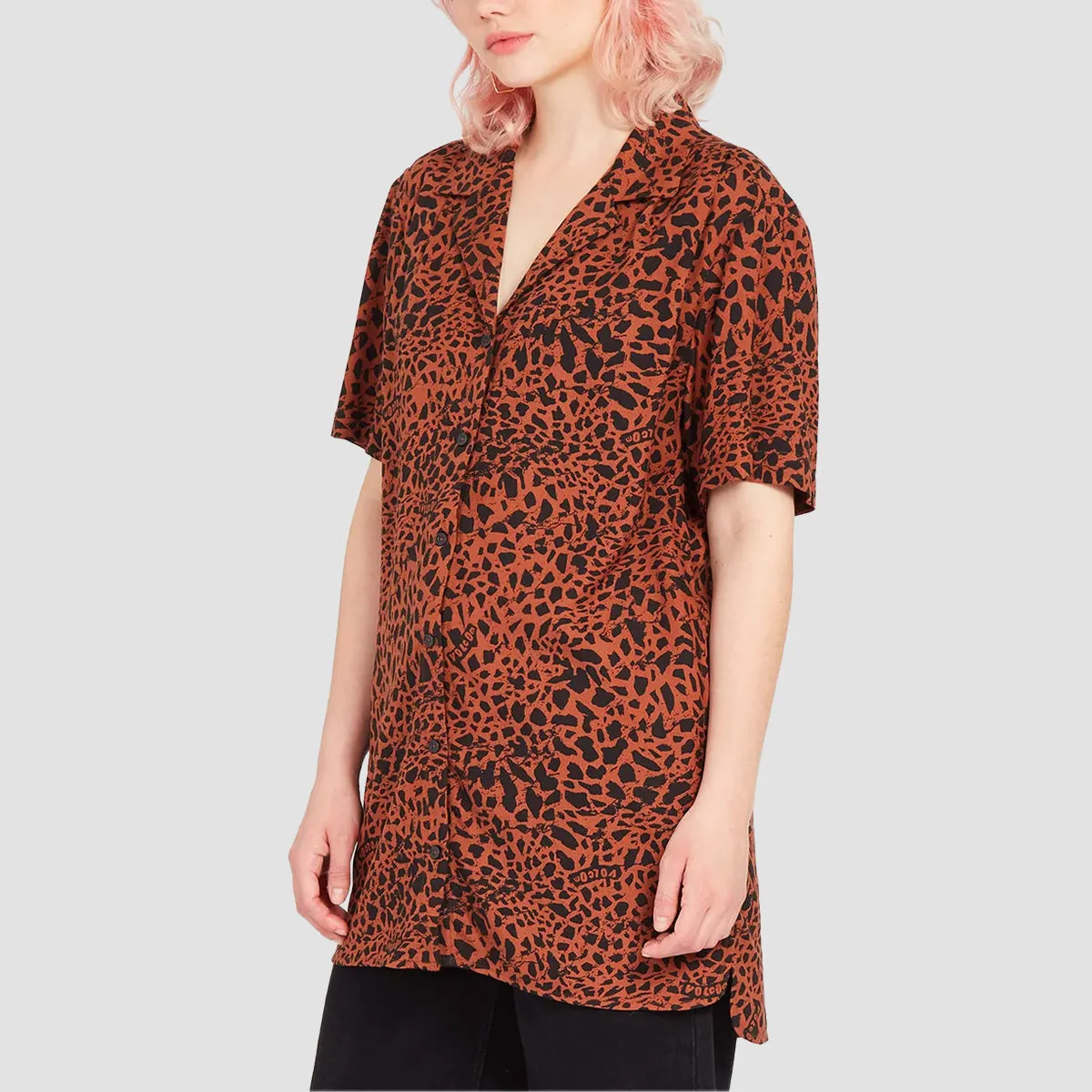 Volcom Dino Tea Tunic Shirt Dark Clay - Womens