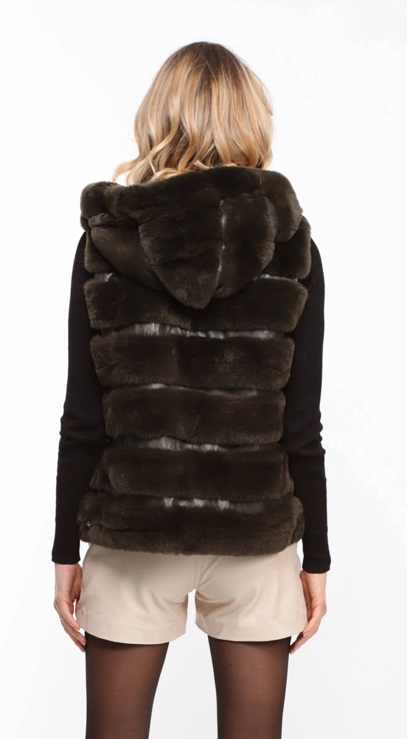 Women's khaki \rexe\ reversible hooded rabbit vest