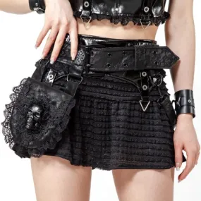 Women's Punk Skull Lace Splice Faux Leather Waist Bag