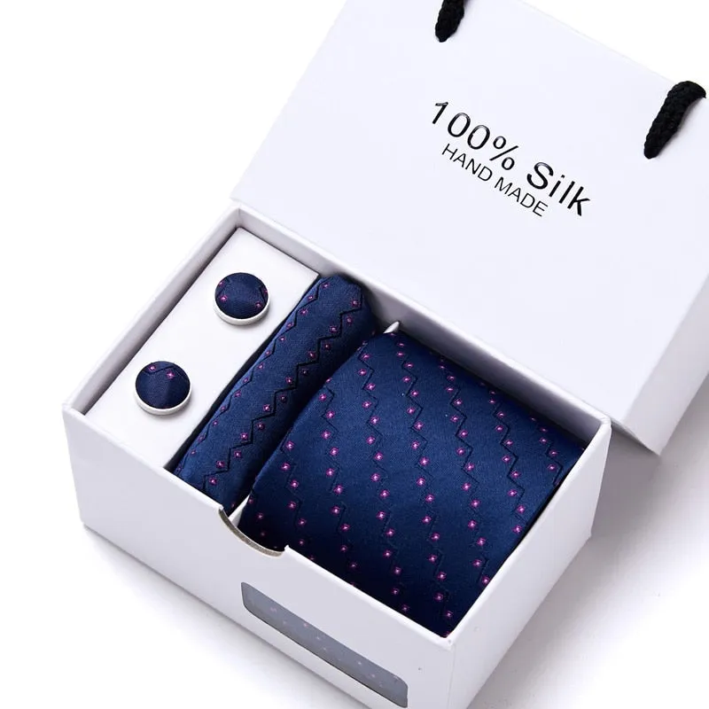 Xituodai Gift box Office  Men Classic Party Wedding striped 7.5cm Silk Wedding  Floral Tie Necktie Handkerchief Set