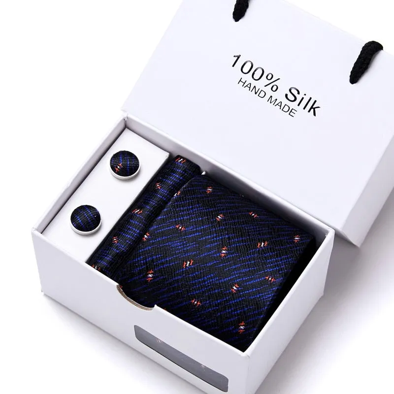 Xituodai Gift box Office  Men Classic Party Wedding striped 7.5cm Silk Wedding  Floral Tie Necktie Handkerchief Set