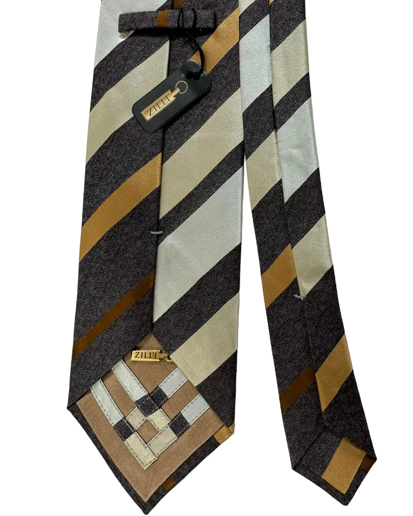 Zilli Silk Tie Gray Brown Stripes - Wide Necktie - FINAL SALE