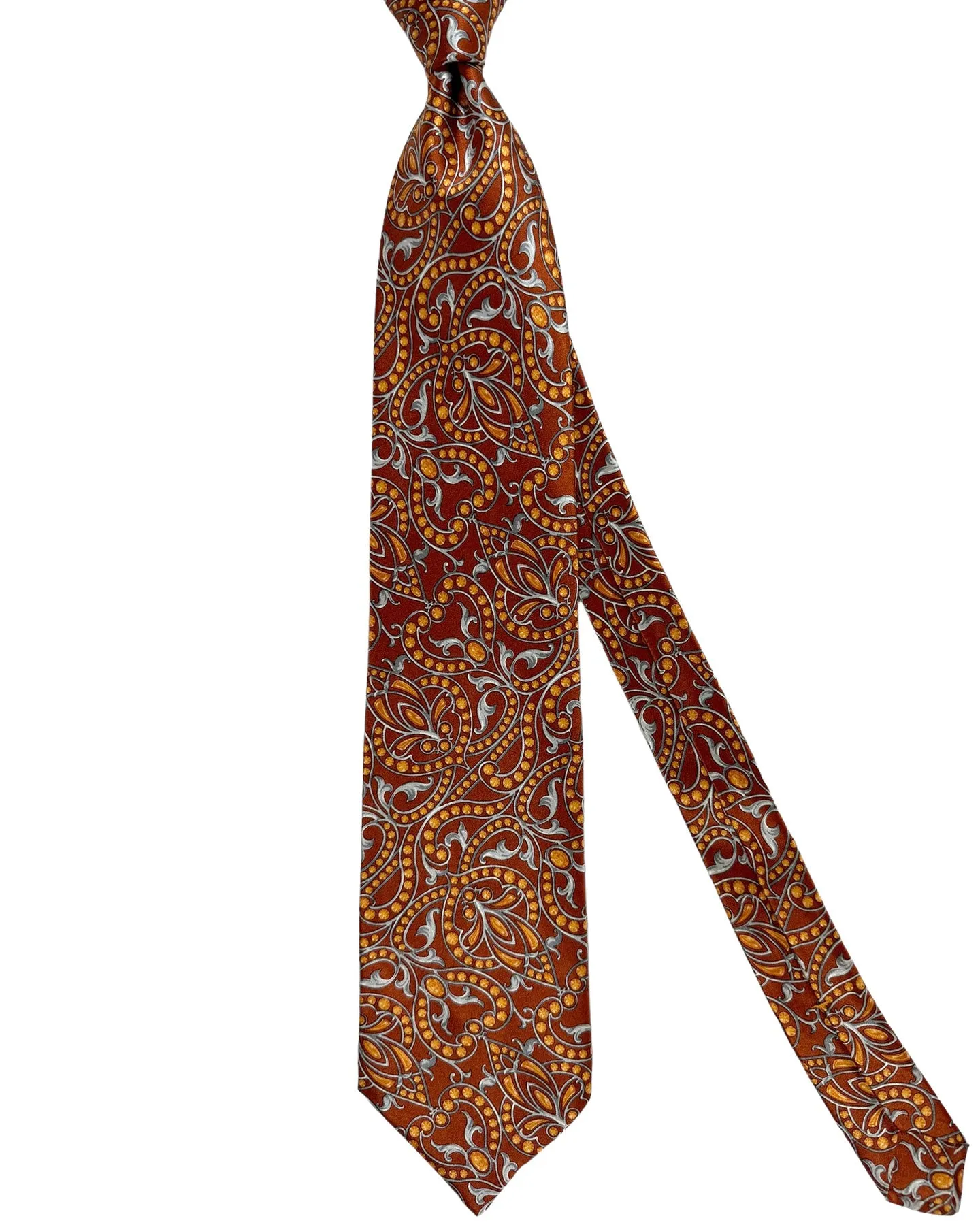 Zilli Tie Brown Gray Orange Ornamental - Wide Necktie