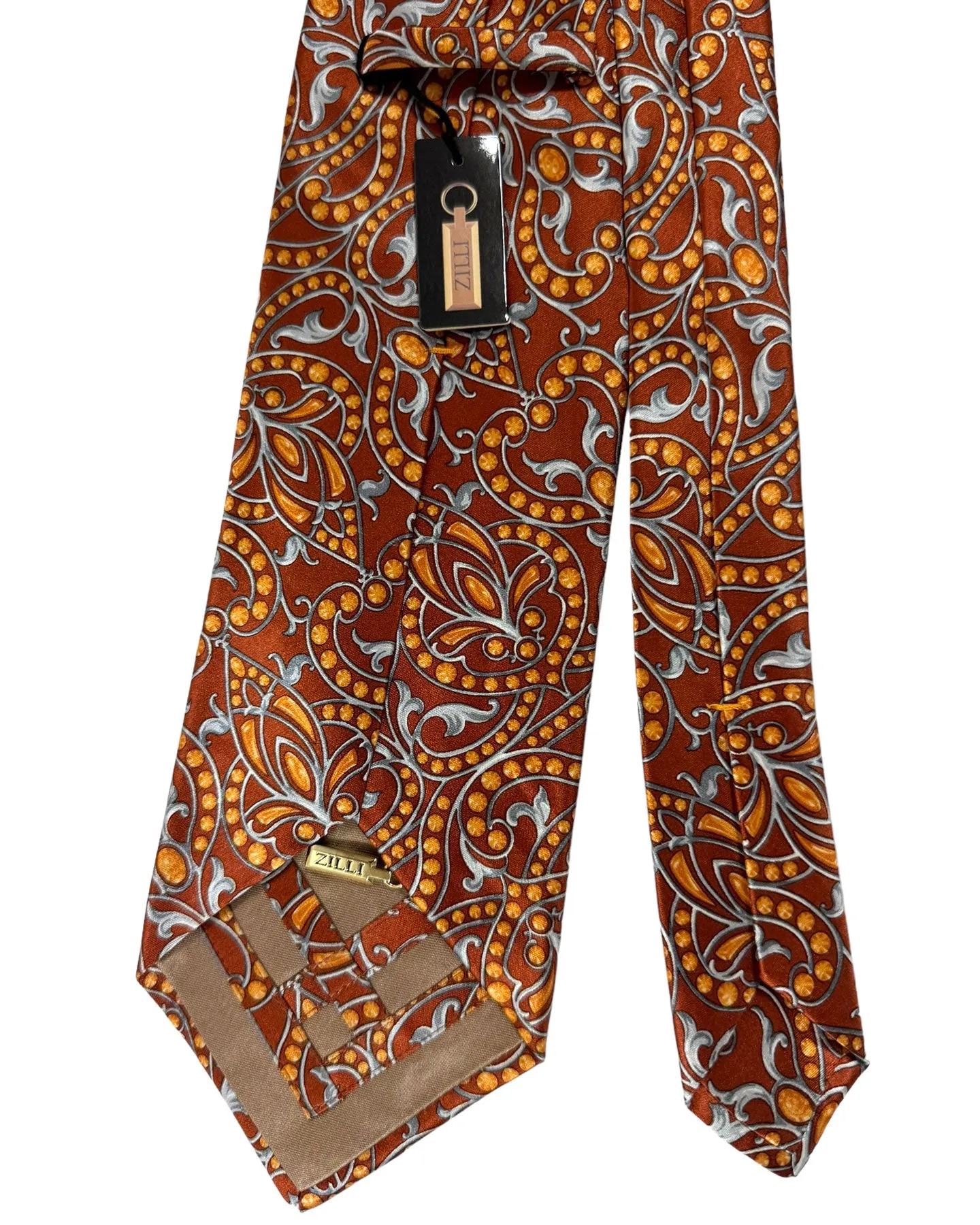 Zilli Tie Brown Gray Orange Ornamental - Wide Necktie